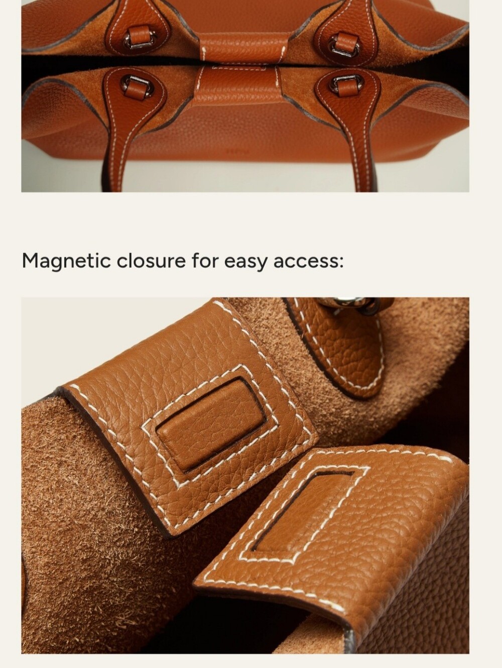 Everyday Pebbled Leather Tote in Cognac Brown - Picture 2 of 13